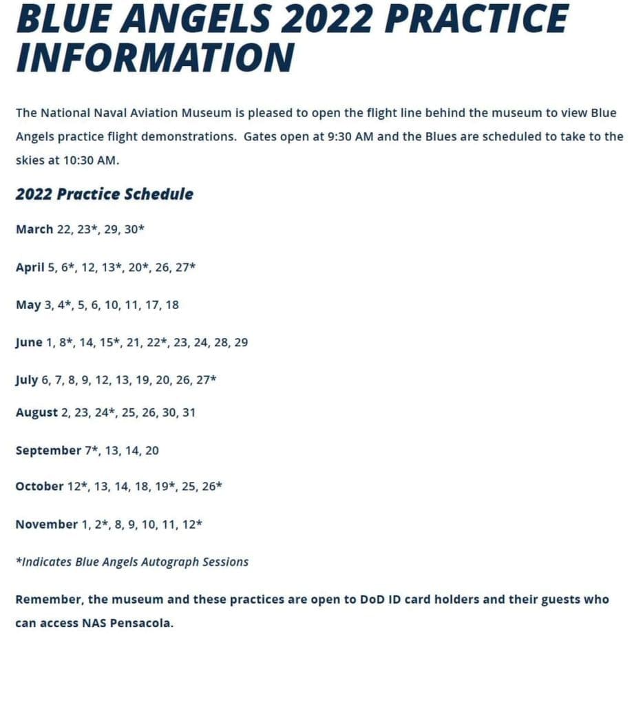 Blue Angels practice schedule