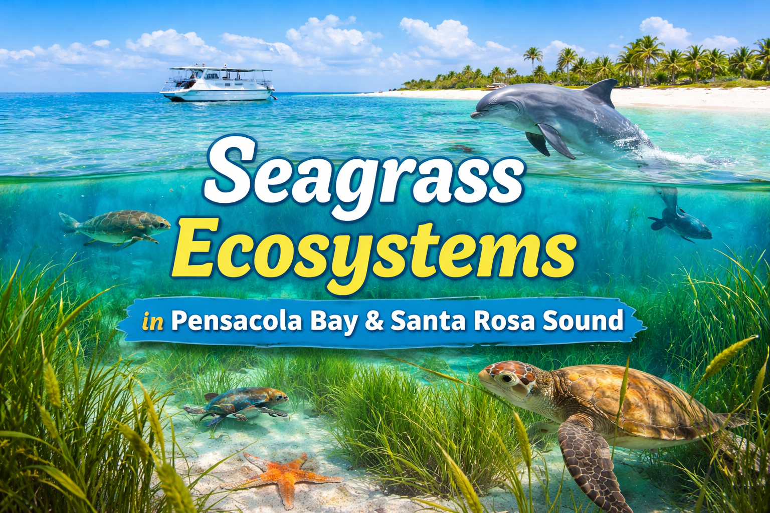 Seagrass beds in Pensacola Bay clear water